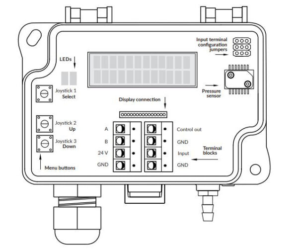 Contrôleur de pression et débit d'air Modbus affichage 0 - 2500 Pa avec écran - DPT-Ctrl-MOD-2500-D