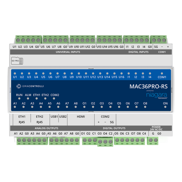 iSMA CONTROLLI MAC36PRO Automate serveur Web Niagara 4 avec 36 entrées-sorties embarquées - 2 x RS485 série - ISMA-B-MAC36PRO-RS-100